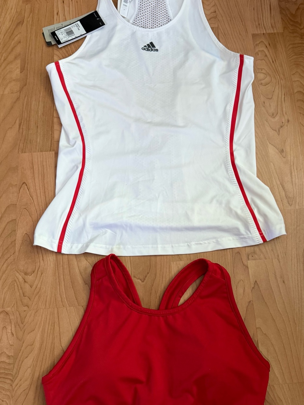 Adidas White Athletic Tank with Sport Red Bra Set